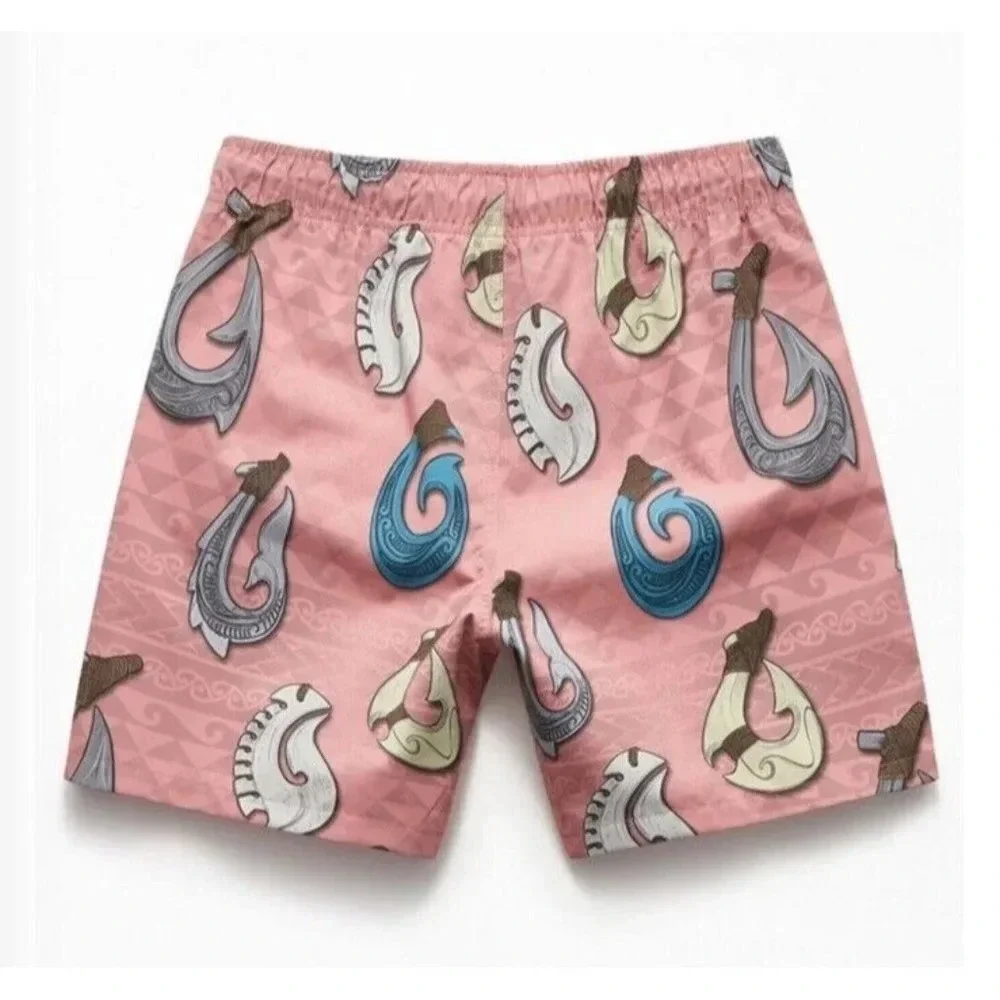 Psycho Tuna Blush Pink Hawaiian Hooks Print Board Shorts‎ Swim Trunks NWT